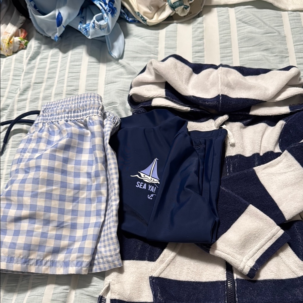 Sea Yachting Navy and White Striped Hoodie with Swim top and trunks bundle 3T